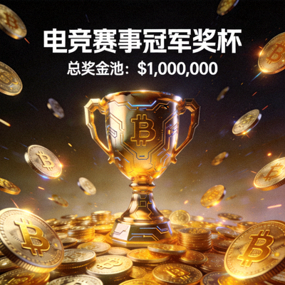 电竞赛事冠军奖杯与高额奖金池视觉图 - 金色奖杯与虚拟货币环绕